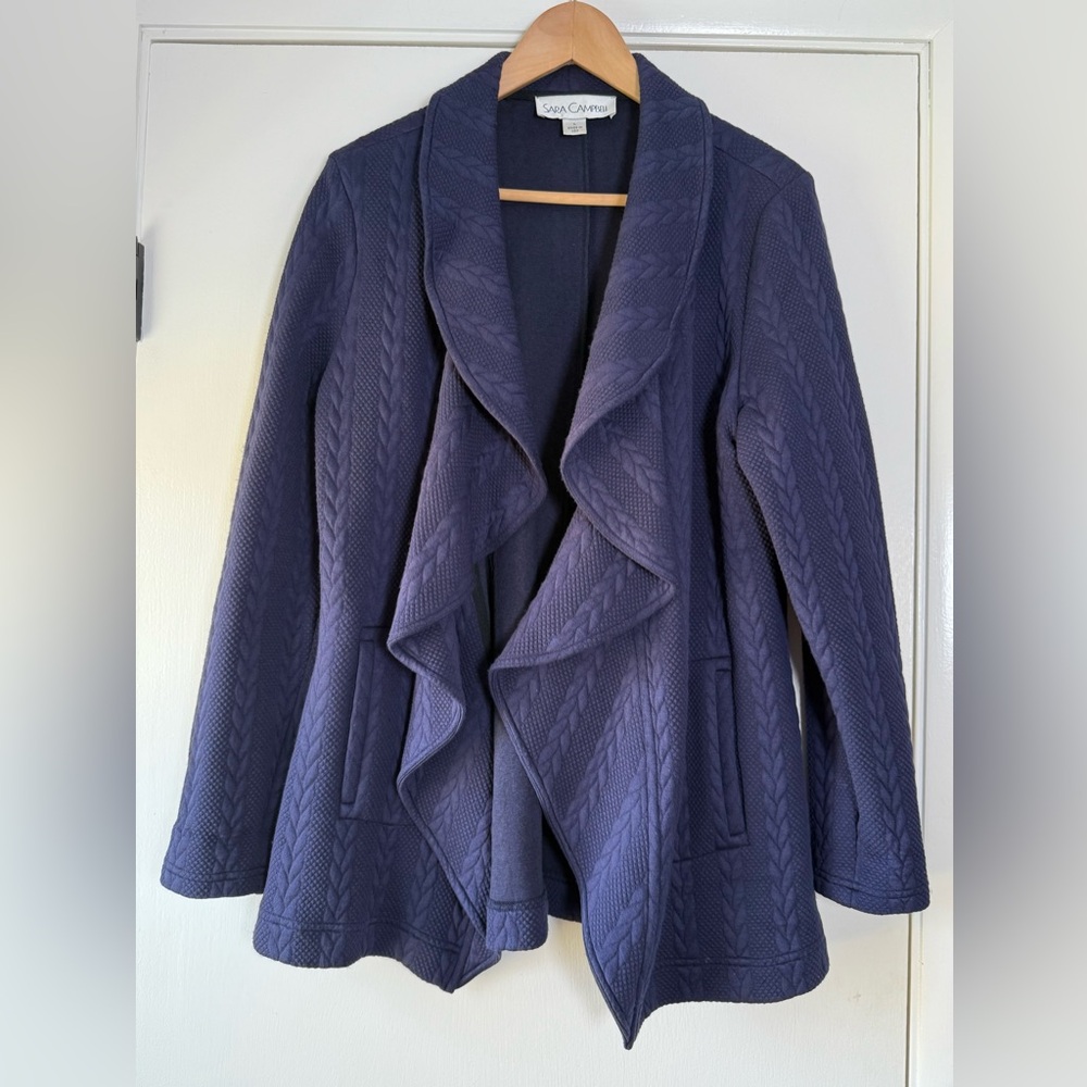 Sara Campbell Quilted Textured Cardigan Blazer Jacket Classic Preppy Modern Chic